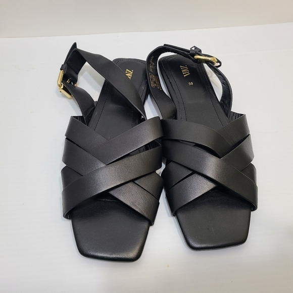 ZARA STRAPPY LEATHER SANDALS BLACK SIZE 8 | 2519/110/800 - Picture 8 of 9